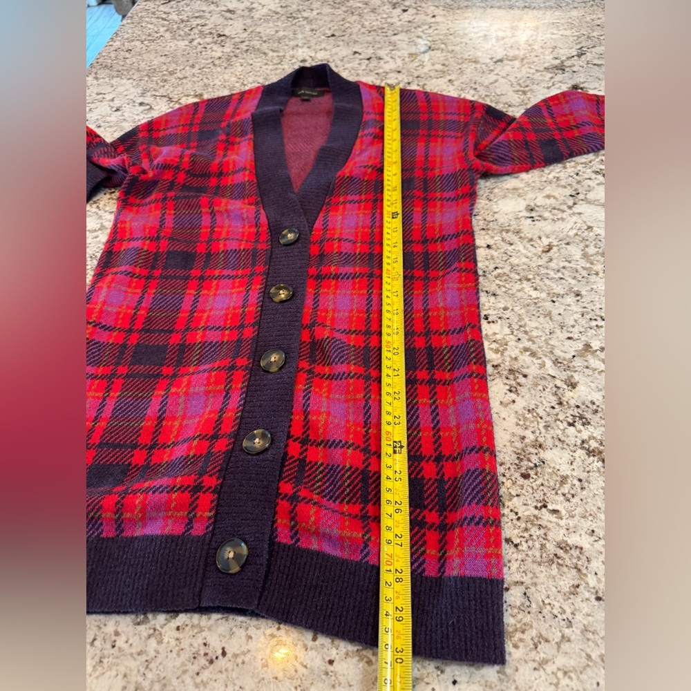 Ann Taylor Vibrant Plaid Button-Up Cardigan - Picture 3 of 6
